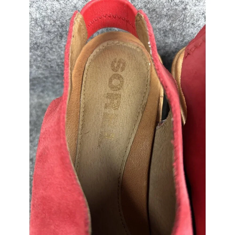 Sorel Joanie II Slingback Wedge Sandals Womens Size 9.5 Red Suede Shoes Open Toe